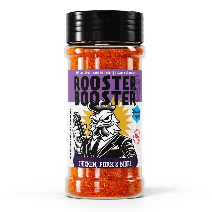 Condiment BBQ Rooster Booster 170g – Dry Rub pentru pui, aripi, pulpe, Mix aromat cu paprika, usturoi si condimente naturale