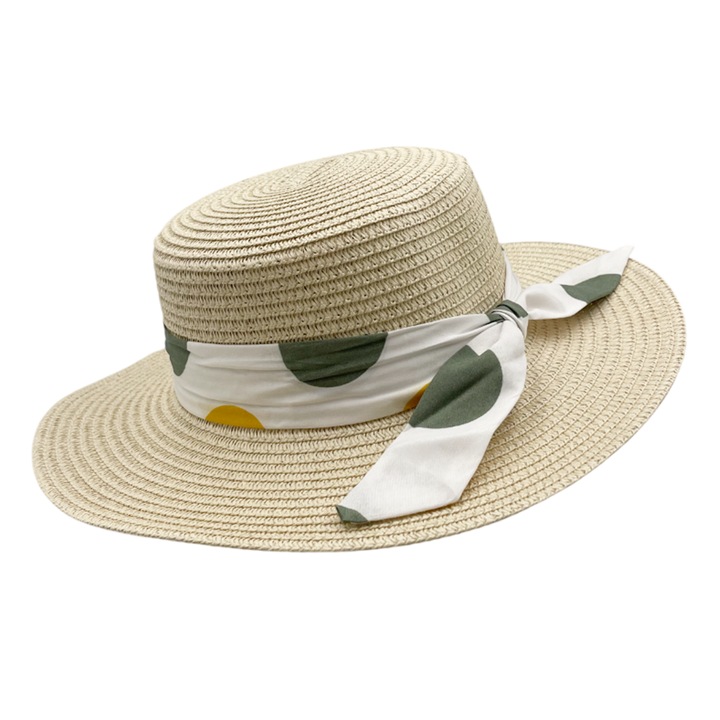 Palarie de paie PRAVALIA CU SURPRIZE KALINDA, crem, 34cm diametru, bor 7.5cm
