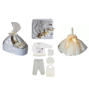 Trusou Botez complet, set 10 piese, langou, cutie caleasca, Inimi, culoare crem Trusou Botez complet, set 10 piese, langou, cutie caleasca, Inimi, culoare crem