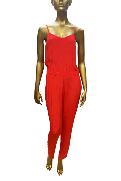 Salopetă de damă ETAM PJ Glam, Pantaloni lungi, Bretele subțiri, Decolteu oval, Două buzunare, Rosu