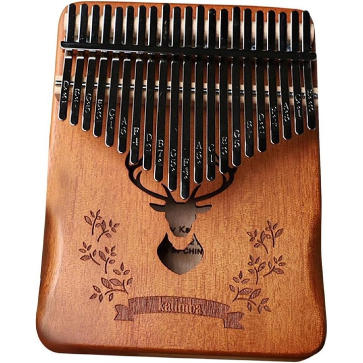 Pian portabil, Pian cu degetul mare 21 de taste, instrument de pian cu deget, cadou muzical pentru copii adult incepator pian de mana cerb de padure maro