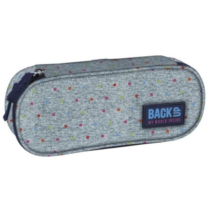 Szürke, színes pöttyös ovális tolltartó - BackUp