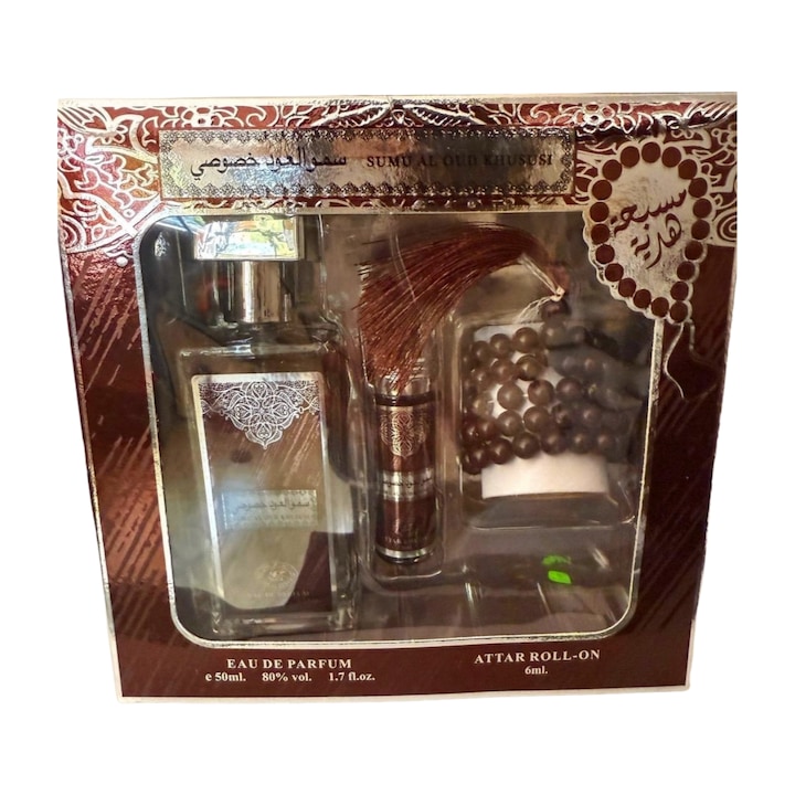 Мъжки парфюм, Manasik, SUMU AL OUD KHUSUSI, комплект, парфюм 50мл, броеница, ролон 6 мл