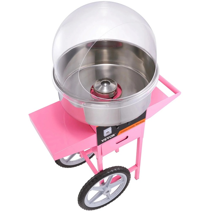 Машина за захарен памук, 1050W, 6 конуса/минута, мобилен дизайн, размери 518x820x1050 мм, сребриста