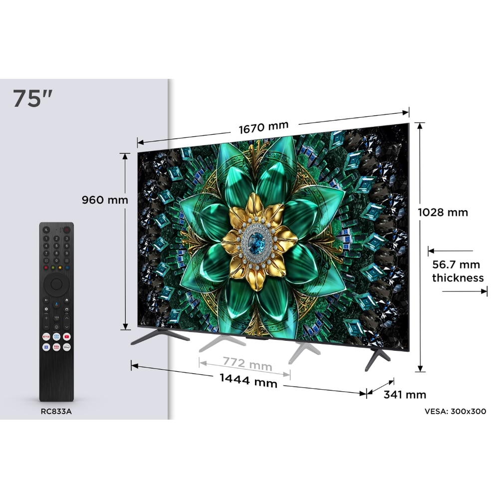 Televizor Mini LED TCL 190 cm 75" 75Q6C, Ultra HD 4K, Smart TV, WiFi, CI+
