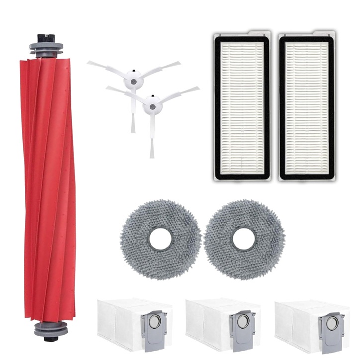 Set accesorii PAA-home® compatibile cu aspiratorul robot Roborock Qrevo MaxV, 1 perie centrala 2 lavete, 2 perii laterale albe, 2 filtre si 3 saci colectori praf