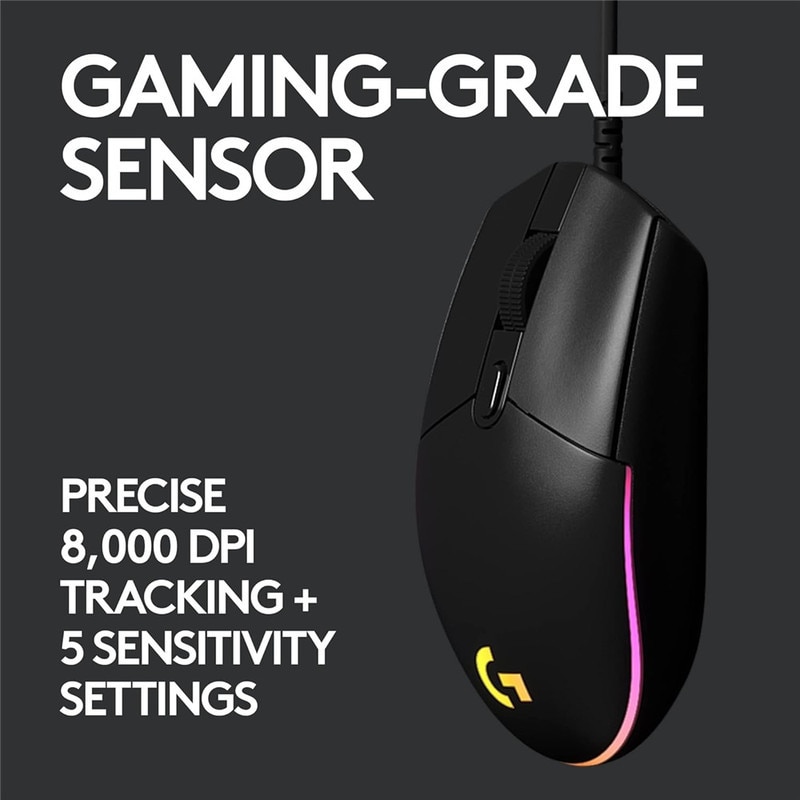 Mouse gaming Logitech G102 Lightsync, 8000 DPI, RGB, Negru, 6 butoane ...