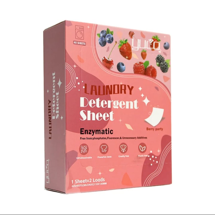 Detergent Rufe Tip Servetel 40 Buc – 80 Spalari, Se Dizolva Instant, Compact & Usor de Folosit, Parfum Personalizat din Fructe de Padure