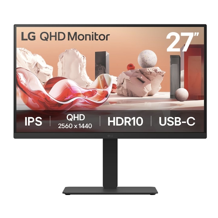 LG 27" 27BA75QB-B IPS LED monitor, QHD 2560 x 1440, HDMI, DisplayPort, hangszórók, Pivot, 100 Hz, 5 ms fekete