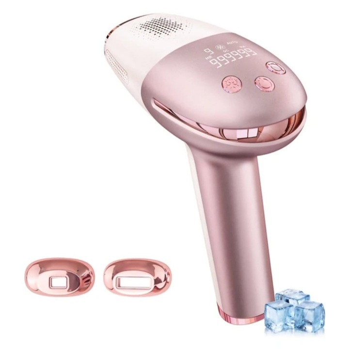 IPL епилатор Sapphire Ice Cooling, 999 999 светлинни импулса, 9 нива на мощност, сапфирено охлаждане с повишена защита за чувствителна кожа, LCD дисплей, автоматичен и ръчен режим, за жени и мъже, лице, тяло, подмишници, слабини, сензор за кожа