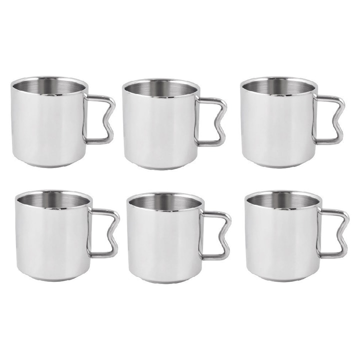 Set 6 Cani din inox, cu pereti dubli, 150 ml
