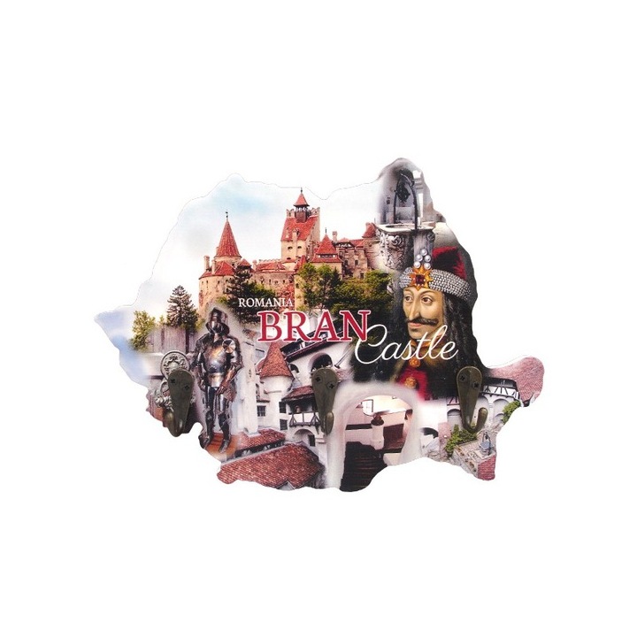 Закачалка за палта с 3 куки, Замък Бран, 23x18 см, Дърво