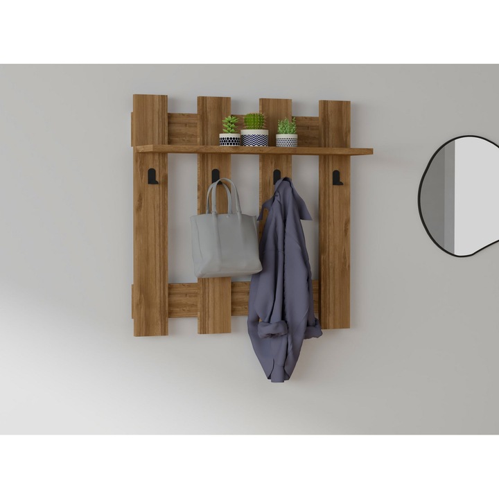 Elegáns kabáttartó állvány, erős tartás, UnicUtil, 70 x 70 x 18 cm, diófa