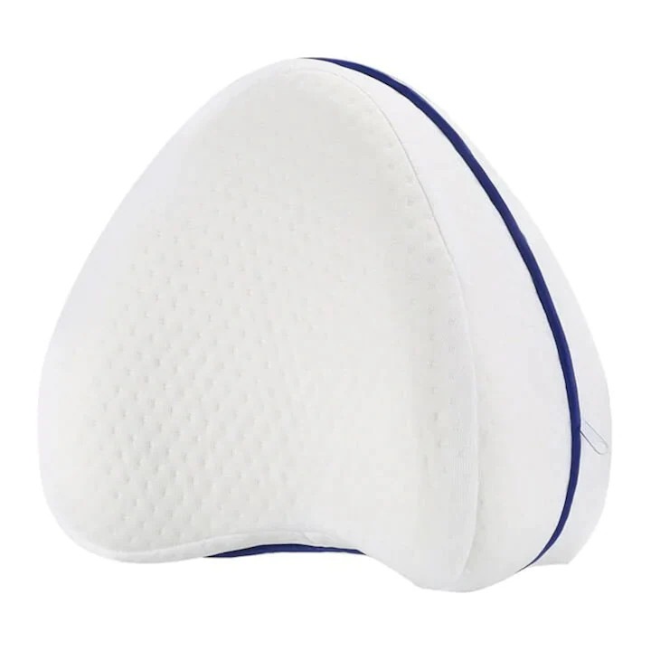 Perna ortopedica pentru genunchi si picioare, din spuma cu memorie, sistem ventilatie a aerului, husa detasabila, reduce durerile de spate si de picioare, ofera o postura corecta in timpul somnului, alb