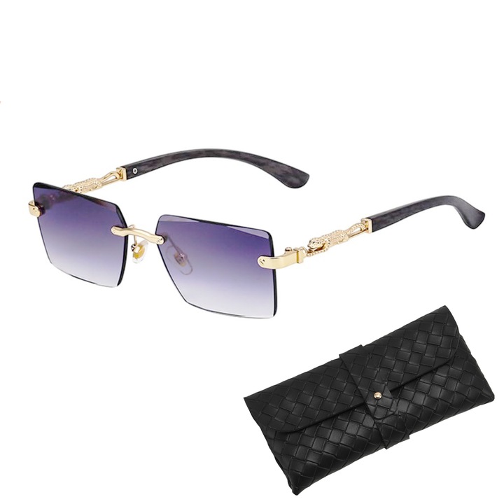 Дамски слънчеви очила, TREXORA, без рамка, металически, UV400, лилаво|златно, с леопардови детайли, един размер