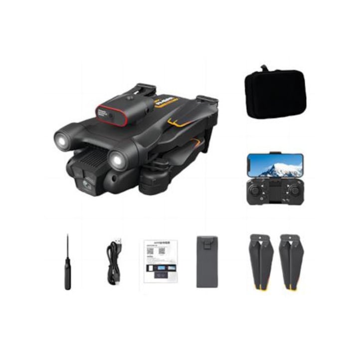 Сгъваем дрон KLG M17 MAX, Двойна камера HD, Широкоъгълен 120°, Избягва препятствията, 35 минути, черен
