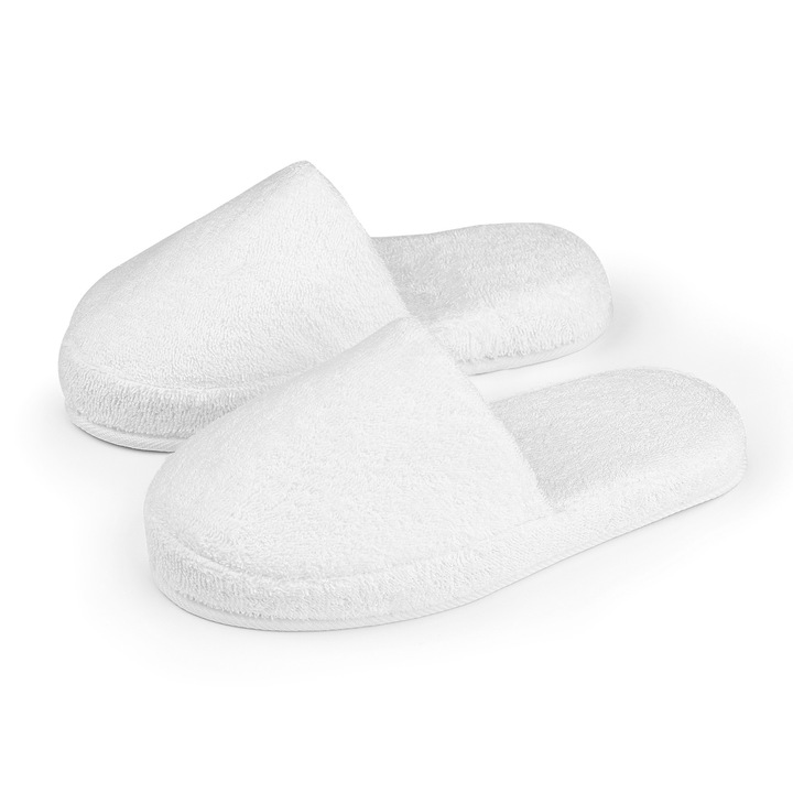 Papuci de casa premium, albi, bumbac, one size, talpa groasa
