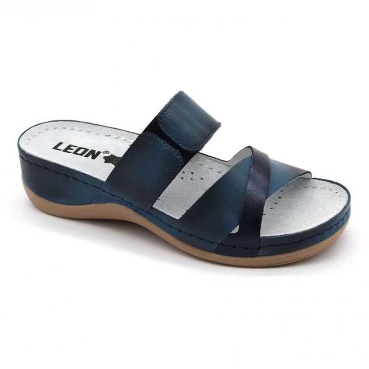 Saboti dama, din piele, de vara, Leon 909, Bleumarin, Bleumarin, 39