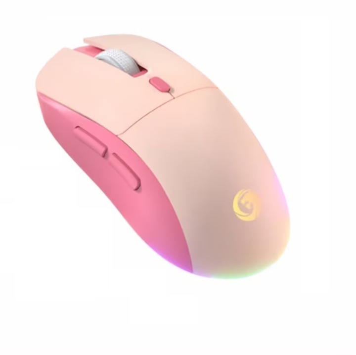 Mouse Wireless Bluetooth si 2.4GHZ, Receptor USB, Silentios, Ergonomic, Reglabil, USB, Pentru laptop PC Mac, Roz