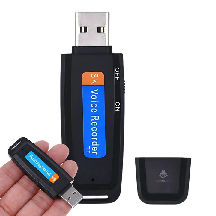USB памет с гласов рекордер, Spy, аудио запис до 12 часа, слот за TF карта, бързо активиране, обхват 10 м, USB 2.0, съвместим с Windows/iOS, черен