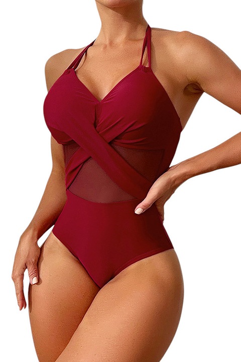 Costum de baie, o piesa, model foarte elegant, spate gol si chilot decupaj clasic croi ingust, tematica royal summer, EFAYN, Rosu inchis