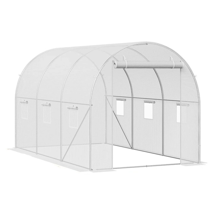 Alagút üvegház, horganyzott acél váz, 10x7x7, 140g/m² PE borítás, fehér