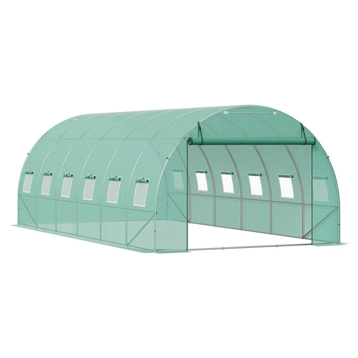 Alagút üvegház, horganyzott acél váz, 6x3x2, 2 m, 140 g/m² PE borítás, zöld