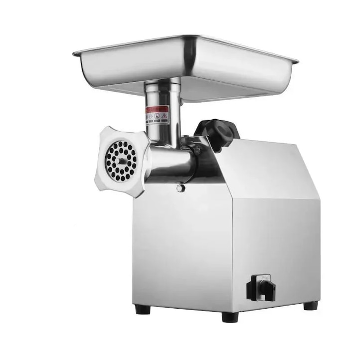 Elektromos húsdaráló, 650 W-os motor, kolbászkészítő, rozsdamentes acél, ezüst