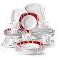 Set de masa 30 piese, Malacasa, portelan, gri-alb cu decor rosu, pentru 6 persoane
