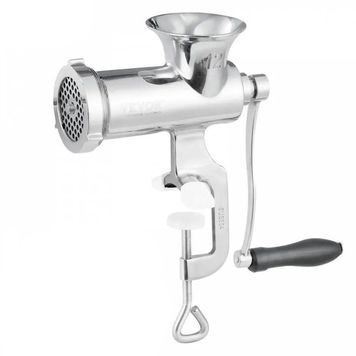 Kézi húsdaráló, rozsdamentes acél, asztali klipsz 10, ezüst