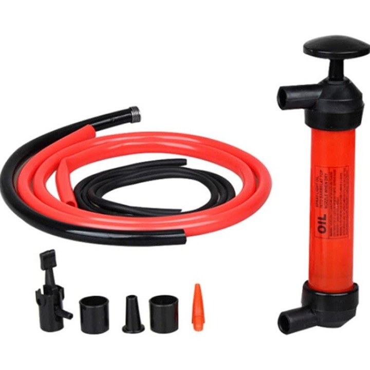 Pompa de transfer manuala pentru Combustibil / Lichide si de umflat obiecte gonflabile, debit 5L / min, Rosu - Negru