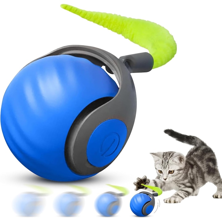 Interaktív macskajáték, műanyag/szilikon, két állítható sebességgel, kék