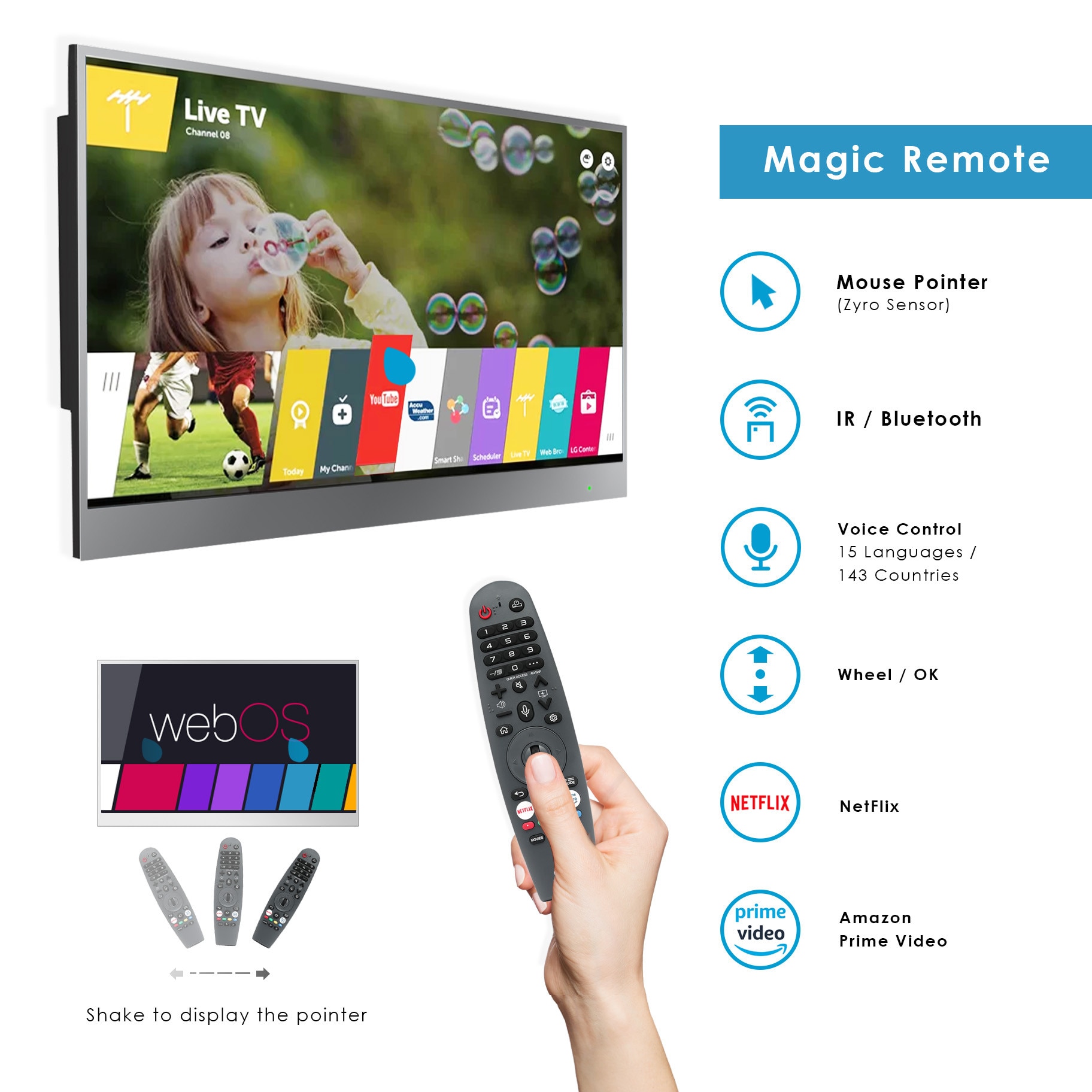 Soulaca TV inteligent cu oglinda LED de 21,5 inch pentru baie, 1080P rezistent la apa, cu Wi-Fi si Bluetooth, Alexa incorporat, difuzor integrat, sistem webOS, SS215U22-E015