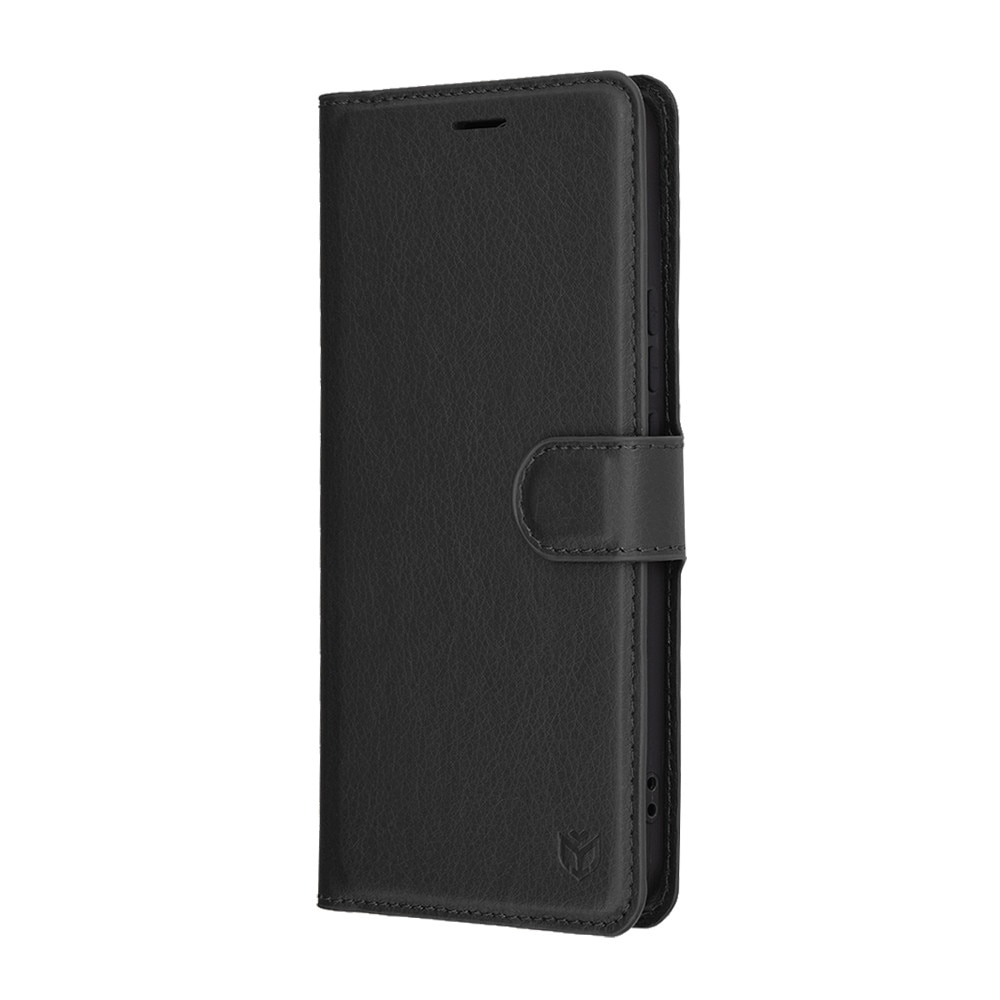Husa pentru Motorola Signature, SKYDDAR INNOVATION, Leather Folio tip Carte, cu Portofel Interior, Finisaje Premium, set cu sticker, Negru