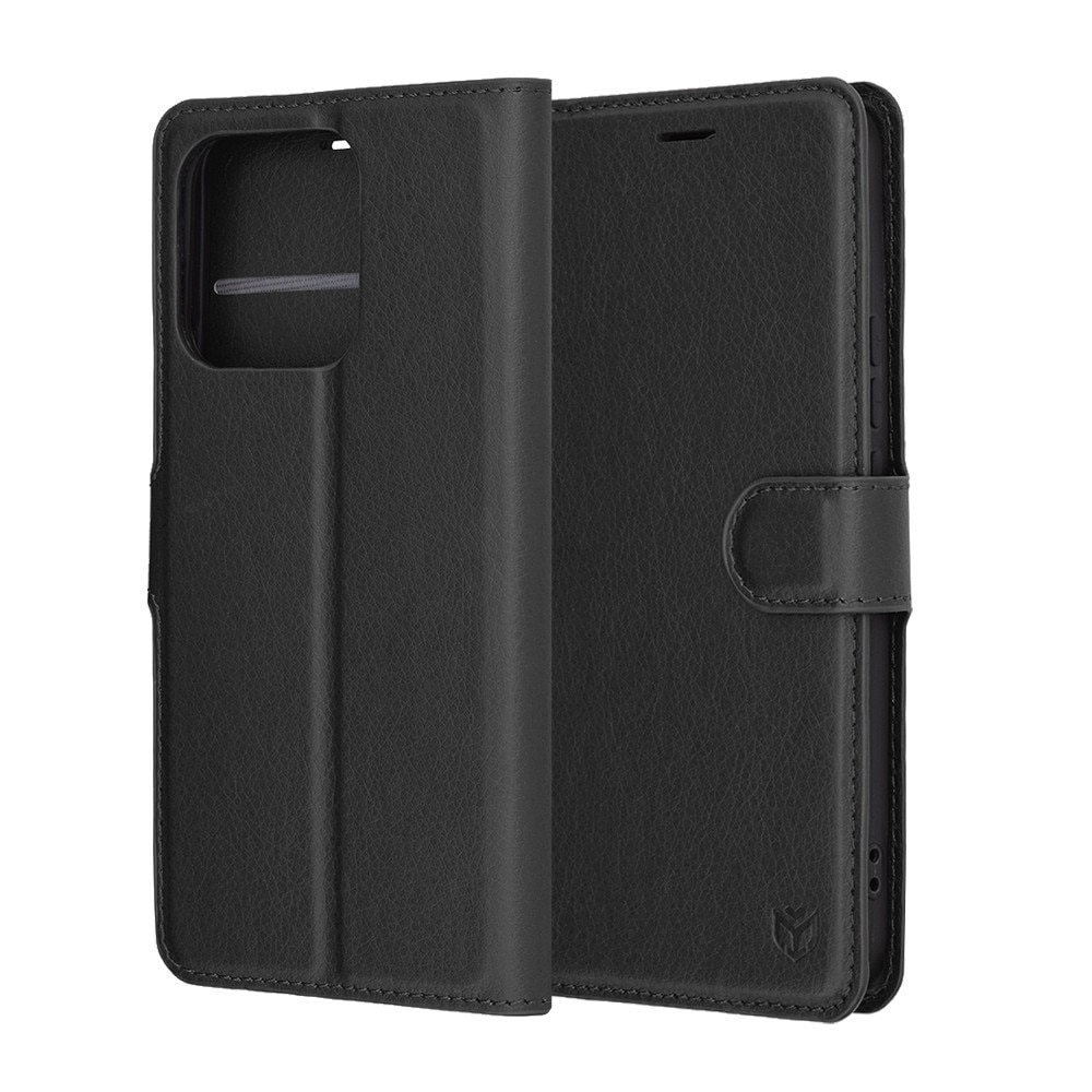 Husa pentru Motorola Signature, SKYDDAR INNOVATION, Leather Folio tip Carte, cu Portofel Interior, Finisaje Premium, set cu sticker, Negru