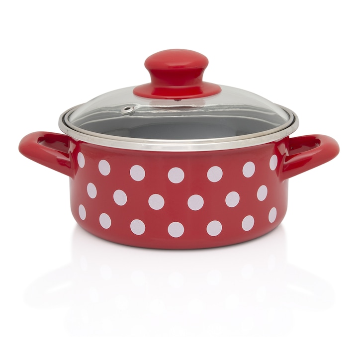 Oala emailata Metalac Tufne, 1.5l, capac din sticla, 16cm, usor de curatat