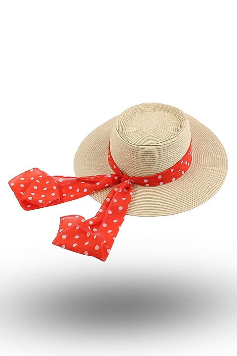 Szalmakalap masnival, plp szín bézs/piros