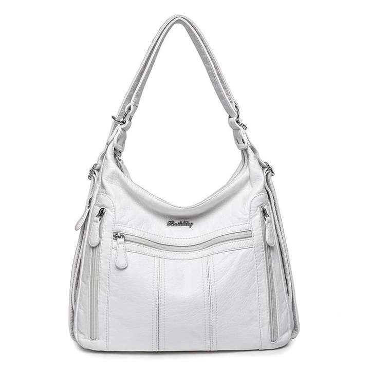 Geanta de umar WNANNAN, model Crossbody, alb, 32x32x12cm, cu 1 compartiment principal si 1 buzunar exterior cu fermoar, design casual.