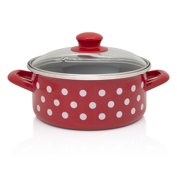 Cratita 2.75l cu capac din sticla Tufne Metalac email/20cm/2.75l