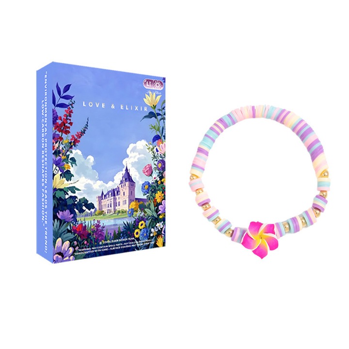 Nemes karkötő Modern nőknek LOVE&ELIXIR #038 Bohém stílus Öt szirmú virág alakú Ajándék Évfordulós ajándék Esküvői vacsora koordináció Bál koordináció Formázható kerámia Színes gyöngyök
