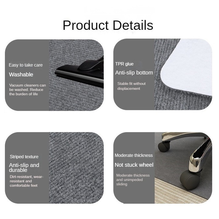 Covoras pentru scaun de birou, Baza antiderapante TPR, 90x120cm, Gri deschis