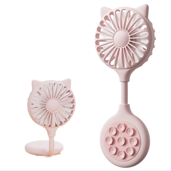 Ventilator Portabil 4 in 1 Pentru Telefon/Mana/Birou/Computer, 3 Ajustari Ale Nivelului De Viteza, Reglare La 360°, Baterie Reincarcabila Port USB-C, Ventilator Portabil De Vara In Aer Liber, Roz