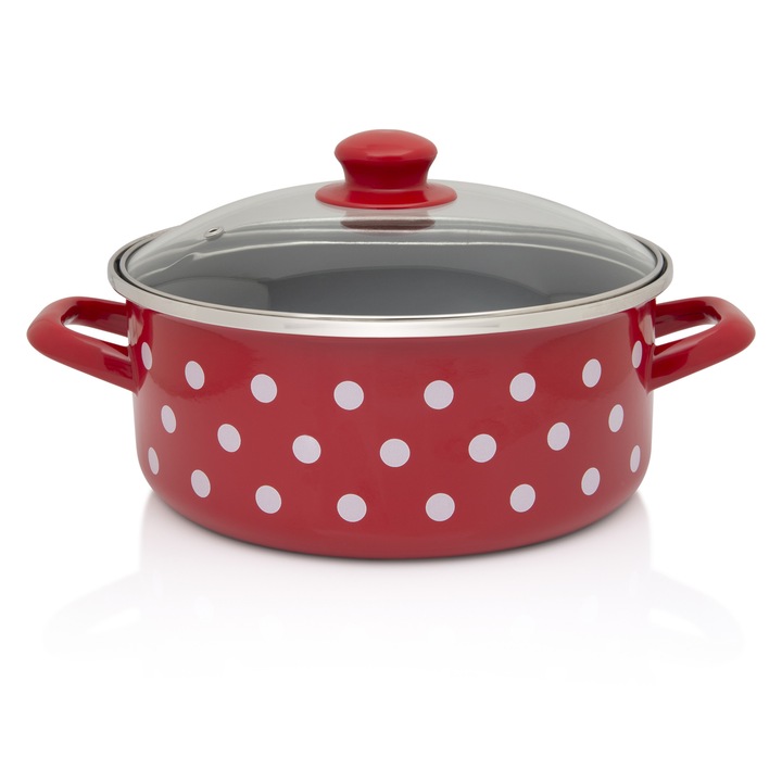 Cratita 4.75l cu capac din sticla Tufne Metalac email/24cm/4.75l