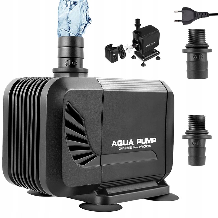 Безшумна аквариумна водна помпа, Потопяема помпа за аквариуми, Многофункционална регулируема рециркулационна помпа за аквариум, Потопяема водна помпа, Помпа за езерце, 1500 л/ч, височина на подаване 1,6 м, 2 дюзи, 15 W, за аквариуми и фонтани