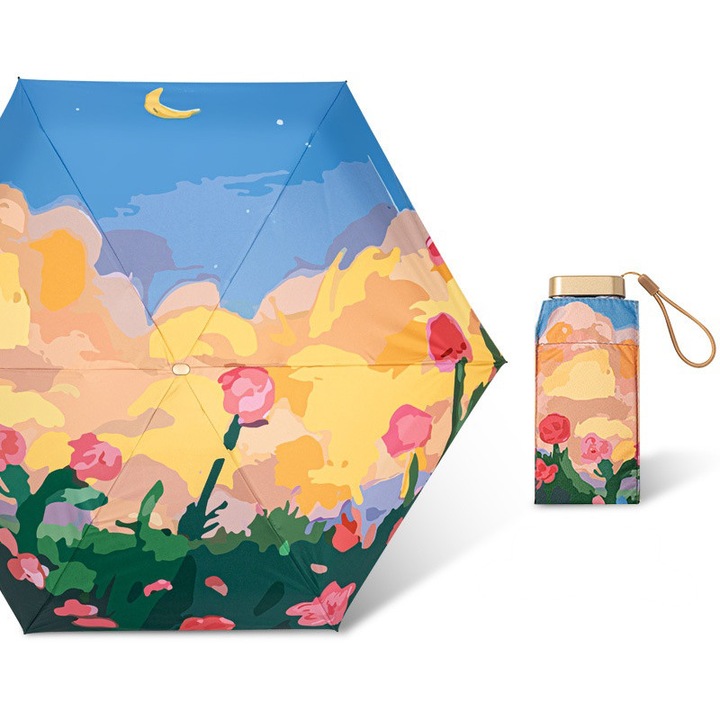 Umbrela pliabila de soare, 90cm, design portabil, rezistent la vant, pentru 1-2 persoane, multicolor