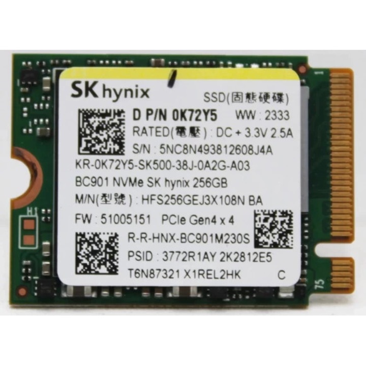 SSD Hynix BC901 M.2, 256 GB, 30 мм, Gen 4x4 NVMe, формат 2230