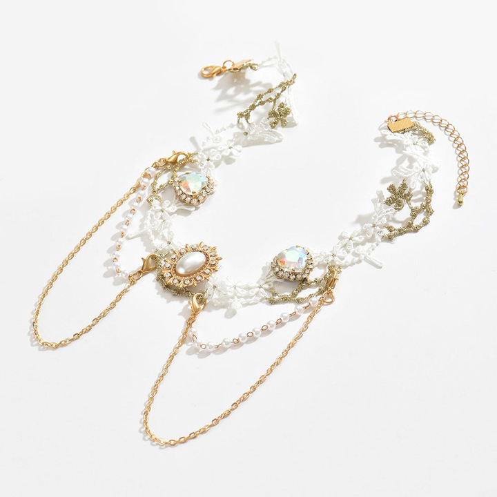 Colier dama din dantela alba cu ciucure, accesorii vintage, ajustabil, multicolor