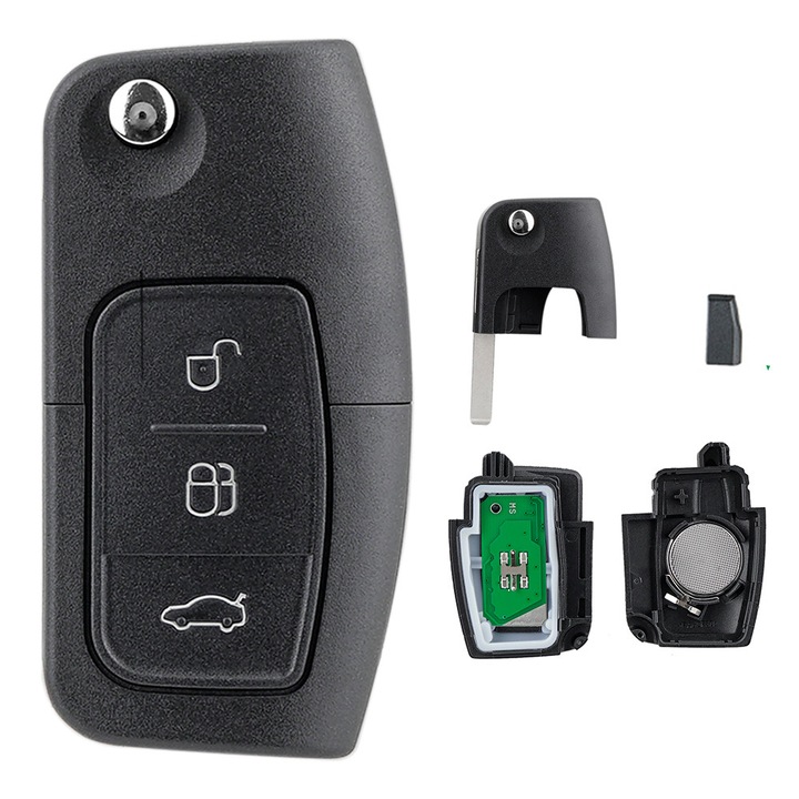 Дистанционно управление за автомобил Ford Mondeo, Focus, Fiesta, C-max, S-max, B-Max, Galaxy, 3 бутона, 433 MHz + 4D63 чип