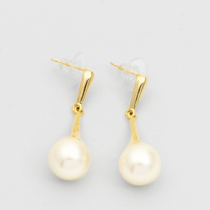 Cercei dama, design elegant cu piciorus, perla imitatie, aurie, set