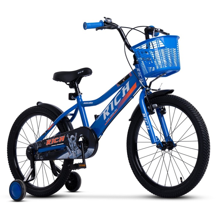 Детски велосипед 7-10 години Kids BMX Astro X JSX2005, 20" колела, предни V-Brake спирачки, заден барабан, широки MTB гуми, помощни колела, син с оранжево